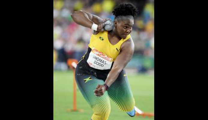 Jamaican Danniel Thomas-Dodd on her way to winning the women Shot Put title with a throw of 19.36m at the Commonwealth Games at the Carrara Stadium recently.