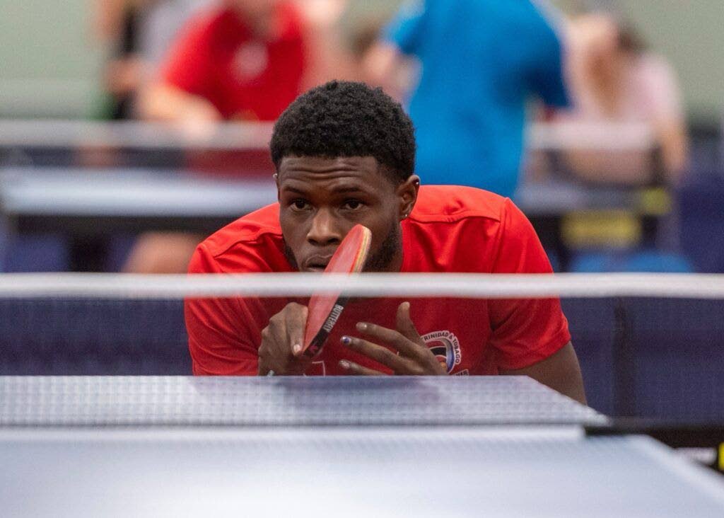 TT's Aaron Wilson shows extreme focus during his silver medal performance at a table tennis tournament in Copenhagen, Denmark, recently. - (Image obtained at newsday.co.tt)