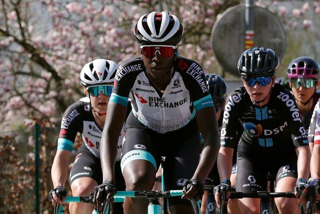 Teniel Campbell, riding for Team BikeExchange, in a women's road race in Belgium. - File photo (Image obtained at newsday.co.tt)